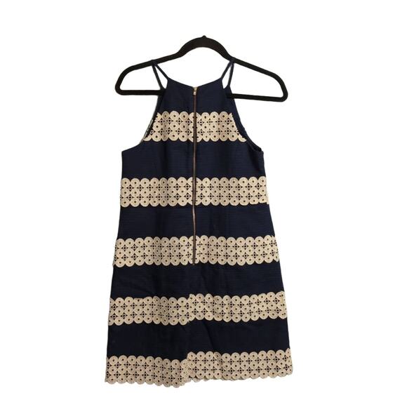 Lilly Pulitzer Annabelle Shift Dress Navy Blue Gold Trim Halter Neck Mini 4 - Picture 4 of 10